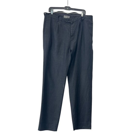 $1500 Elena Dawson Black Linen Trouser Pants size Large - Picture 1 of 5